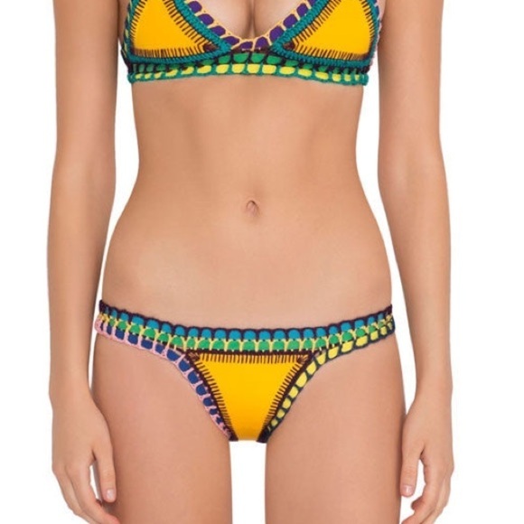 Kiini Yellow RO Bikini Bottom Crochet Multicolor Swim Separates Size Small - Picture 1 of 8